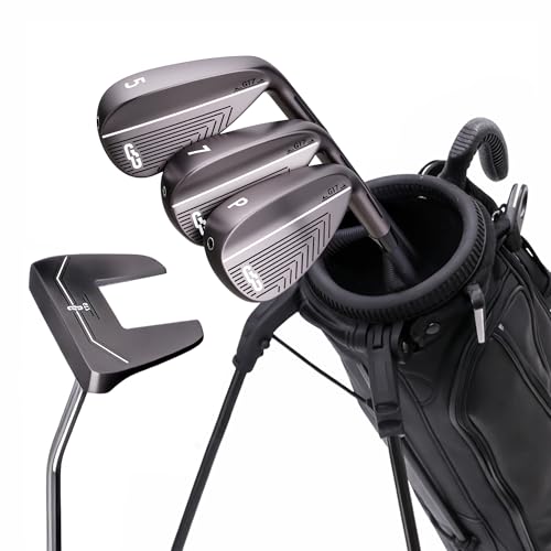 Golf Club Set - Starter Golf Clubs for Men with Sunday Stand Bag - 5-Piece Game Improvement Irons Set Including 5i, 7i, PW, Putter, and Bag. Premium 431 Stainless Steel, Hollow Body Design - color: Black