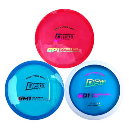 DISGO Disc Golf Disc Set- 170-178g Glow-in-The-Dark Disc | Putter, Midrange, and Driver | Professional Golf Discs for Outdoor Games & Competition PDGA Approved - color: CR SET