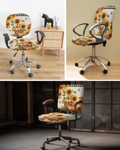 Savannan Office Chair Cover, Thanksgiving Fall Pumpkin Sunflower Protective Stretch Elastic Universal Cover for Desk Task Chair,Computer Rotating Chair 1 Pcs Maple Leaf Butterfly Linen