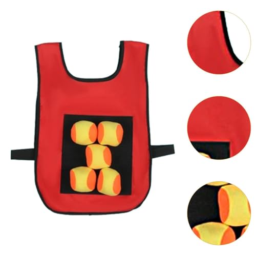 harayaa Sticky Ball Vest Dodgeball Game Set Kids Target Ball Vest Throwing Game Props Oxford Cloth Soft Balls Suitable for Indoor Activities, red and Kids