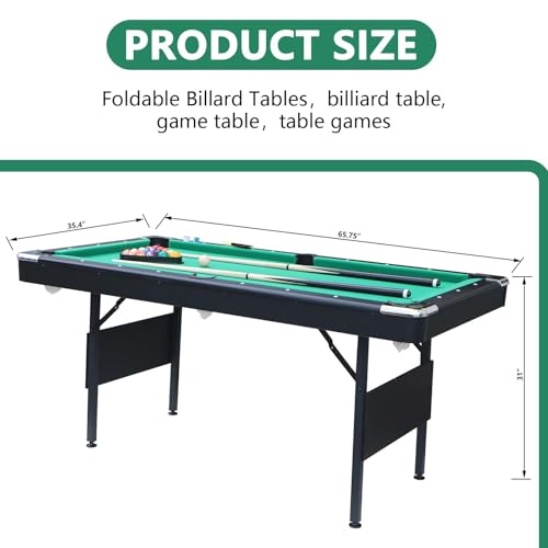Billiards Table, 5.5 Ft Foldable Pool Table, Balls, Brush, Triangle Rackand, Chalk, for Basements, Adult Rrec Room and Family Game Room - color: Black+Green