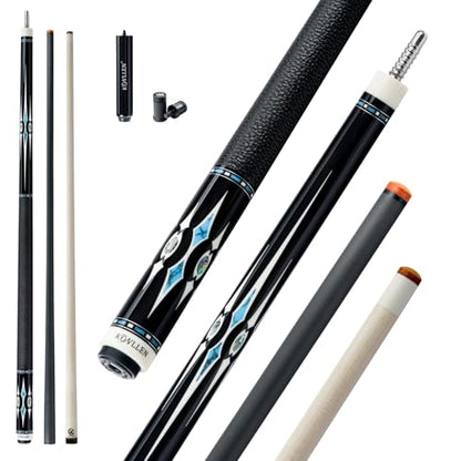 KONLLEN Pool Cue Stick with Hand-Inlaid Design and Dual Shafts, Low Deflection Billiards Cue with Carbon Fiber Shaft and Reinforced Maple Shaft, Professional Pool Cue for Adults