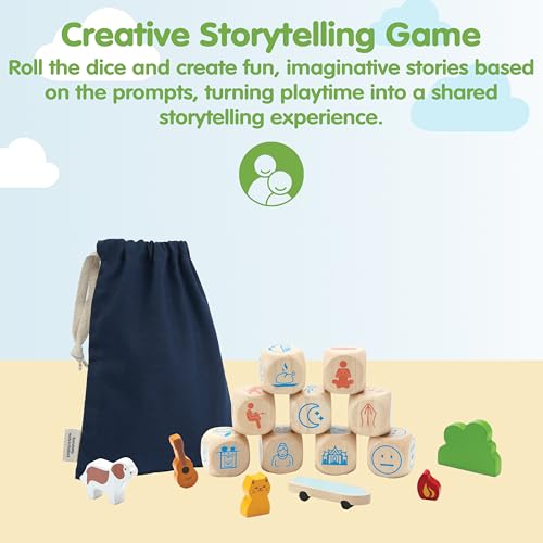 PlanToys® Wooden Storytelling Dice for Montessori Inspired Language and Imagination Play | Creative Story Building and Emotional Expression Activity | Eco Friendly Dice for Open Ended Narratives