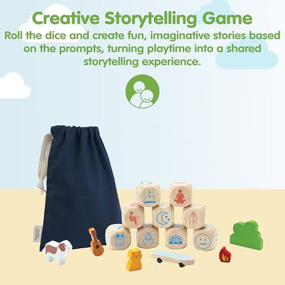 PlanToys® Wooden Storytelling Dice for Montessori Inspired Language and Imagination Play | Creative Story Building and Emotional Expression Activity | Eco Friendly Dice for Open Ended Narratives