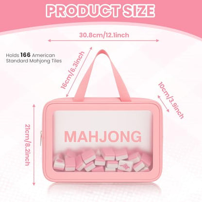 Mahjong Tile Bag, Tile Storage Case for American Mah Jong Set, Durable Mahjong Accessories Gift Pouch, Card Holder Organizer, Pink (Case Only)