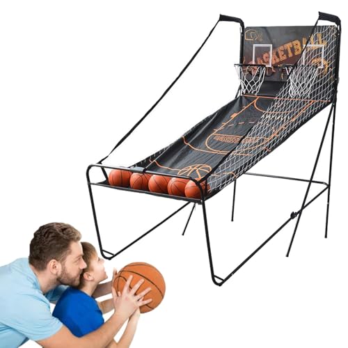 Folding Basketball Arcade Game,Double Basketball Shooting Machine,Electronic Scoring Shooting Machine,with 5 No. 3 Basketballs (A) - color: A