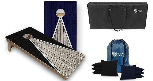 Tailgating Pros Pyramid Design Tournament Grade Cornhole Boards w/Built-in LEDs: Multicolor Lights, Bean Bags and Carrying Case - 4'x2' Regulation Cornhole Set - color: Black/Navy