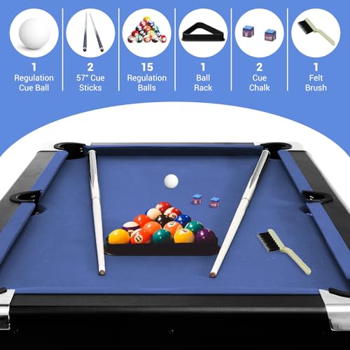 6/7 Foot Pool Table，Foldable Pool Table with Full Set of Balls, 2 Cue Sticks, Chalk & Felt Brush, Portable Billiards Table for Home, Family Game Room, Basement, Man Cave, Mesa De Billar