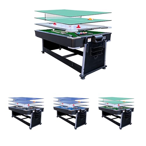 RACK Triad 7-Foot 3-in-1 Multi-Game Swivel Table - Billiards/Pool, Table Tennis & Air Hockey - color: Green Felt With Black Body