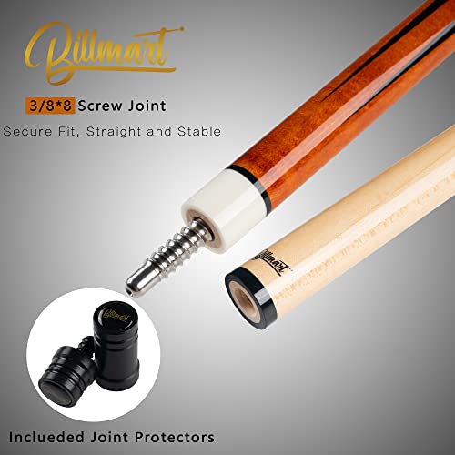 Billmart Pool Cue Stick, Low Deflection Shaft Billiard Cue Sticks with Hard Case, Pool Table Sticks Queue, 19-21 oz Pool Que - color: Amber, size: 19 oz