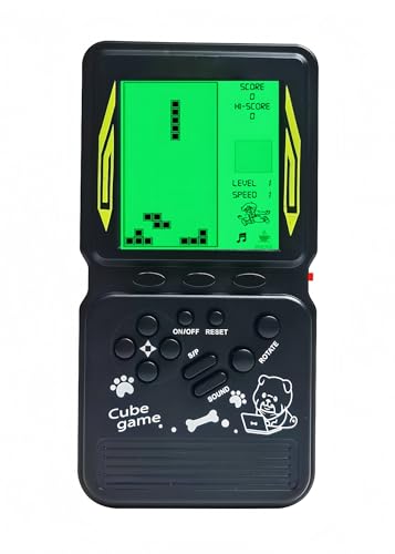 Green Backlight Block Game Console Built-in 23 Building Brick Retro Games Electronic Cube Puzzle Kid's Birthday Outdoor/Indoor/Travel Leisure Entertainment (Black) - color: Black
