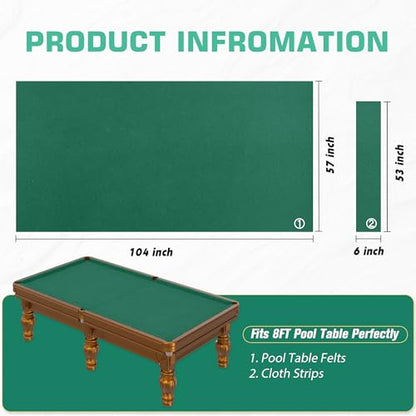 Pool Table Felt Cloth Billiard Cloth with 6 Pcs Cloth Strips and Staple Remover Pool Table Felt Replacement Kit Parts - color: Dark Green, size: 8ft