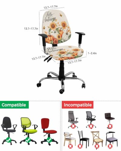 Savannan Office Chair Cover, Thanksgiving Pumpkin Watercolor Sunflower Protective Stretch Elastic Universal Cover for Desk Task Chair,Computer Rotating Chair 1 Pcs Hello Autumn Retro Linen