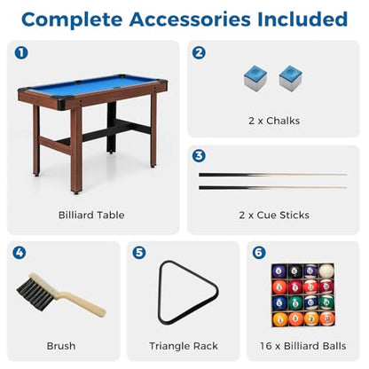 GYMAX Pool Table, 48 Inch Wooden Billiard Tables with 16 Balls, 2 Cue Sticks, 2 Chalks and Brush, Snooker Table Mini Pool Table for Kids, Family, Party - color: Blue