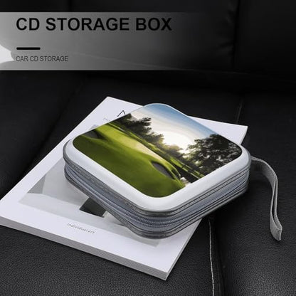 Golf Course CD Case Hard Plastic DVD Disc Cases Storage Binder Portable Zipper CD Case Holder Large Storage Disc Wallet Bag for Car Home Travel(40 Capacity)