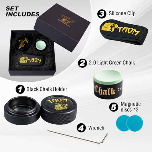 TAOM Upgrade Pool Chalk Holder Round Shaped Practical Tool Billiards Accessories Magnetic Mini Chalk Tip Case Container Round Box Billiards,Cue Tip Tool Scuffer Shaper - color: 1-Gift Set-Black with 2.0 Green