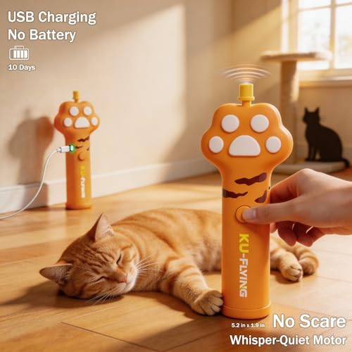 Cat Fetch Toy Launcher with 10 Soft & Flexible Discs, Cat Toys for Indoor Cats, LED Glowing Launcher, Electric Interactive Kitten Toy for Hunting & Exercise, USB Rechargeable - color: brown
