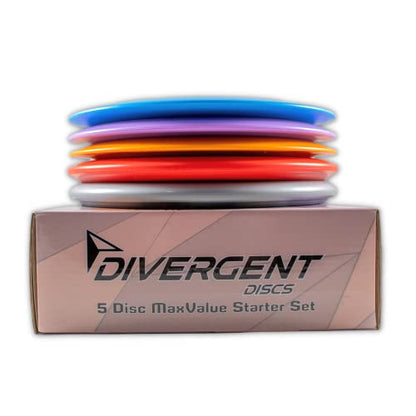 Divergent Discs 5-Disc Beginner Disc Golf Starter Set - Putter, Midrange, Fairway Driver, Distance Drivers, Mini Disc