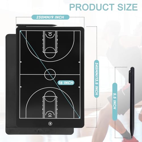 Basketball Coaching Board, 16" LCD Screen Tactical Marker Board with Pen, Clipboard Training Equipment for Basketball Teaching, Game