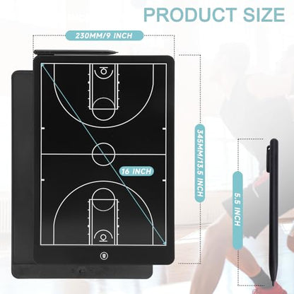 Basketball Coaching Board, 16" LCD Screen Tactical Marker Board with Pen, Clipboard Training Equipment for Basketball Teaching, Game