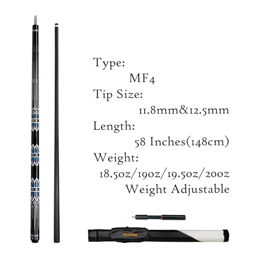 Carbon Fiber Pool Cue,11.8mm/12.5mm Low Deflection Cue Stick,Professional Pool Stick with Case - color: MF4+Extension, size: 11.8mm