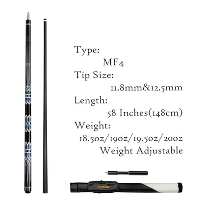 Carbon Fiber Pool Cue,11.8mm/12.5mm Low Deflection Cue Stick,Professional Pool Stick with Case - color: MF4+Extension, size: 12.5mm