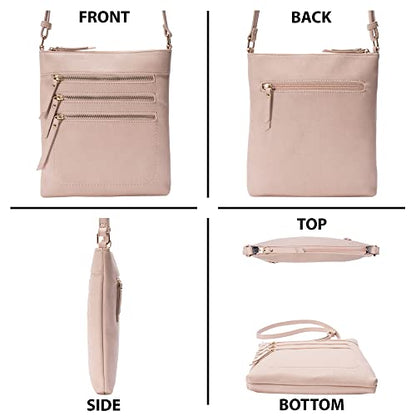 Solene Crossbody Bag Functional Multi Pocket Messenger Purse Top Zip Closure Shoulder Handbag With Adjustable Strap - color: Nude