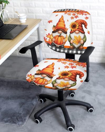 Savannan Office Chair Cover, Thanksgiving Gnomes Pumpkin Maple Leaf Protective Stretch Elastic Universal Cover for Desk Task Chair,Computer Rotating Chair 1 Pcs White Black Plaid