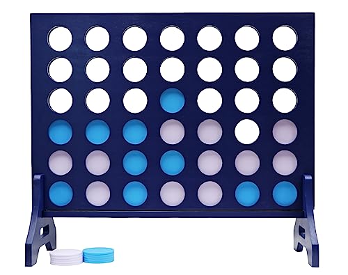 Tailgating Pros Giant 4 in a Row Game for Family & Adults Jumbo Navy Wooden Four in a Row Indoor & Outdoor Yard Game for Family Party Fun, Portable Activities for Patio, Backyard, and Camping - color: Turquoise / White