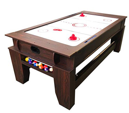 7ft Pool Table Air Hockey 2 in 1 Pool Table Red Felt - Billardhockey