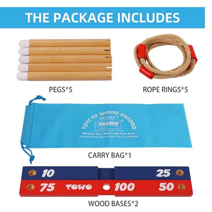 TOWO Wooden Ring Toss Game – Quoits Throwing Tossing Toy for Kids & Adults – Outdoor & Indoor Lawn Game for Family Fun Gift – Classic Rope Toss Game for Garden, Beach, Camping, Travel & Party Games