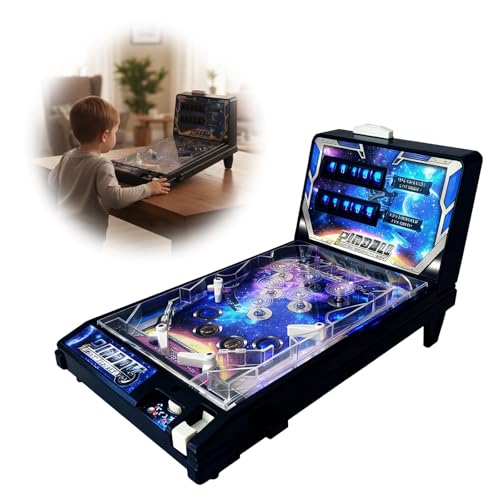Tabletop Mini Pinball Machine, Electronic Ball Shooting with Lights Sounds and Scorer, Action and Reflex Game for Kids & Adults Ages 6+