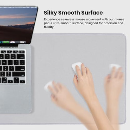 ALOANES Silvery Waterproof Desk Mat, Large Mouse Pad with Extended Mouse Mat, with Anti Slip Base, Stitched Edge, Grain Jacquard Surface, Perfect for Gamer, Office & Home, 3XL(15.74''x35.43''x0.12'') - color: 01- Pro Silver, size: 3XL(35.4" x 15.7")