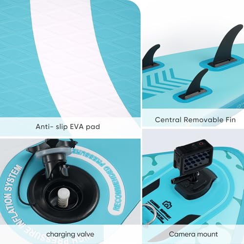 Inflatable Paddle Board,Stand Up Paddle Board Set, Extra Wide SUP Board with Removable Fin, Floating Paddle, Hand Pump, Waterproof Phone Pouch,Traveling Board - color: FT green