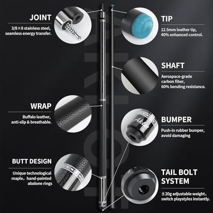 AKLOT Carbon Fiber Pool Cue Stick 58", Billiard Cue Sticks 19-19.5oz, Low Deflection Billiard Stick with 12.5mm Tip, Professional Carbon Fiber Pool Sticks for Adults - color: Patten4