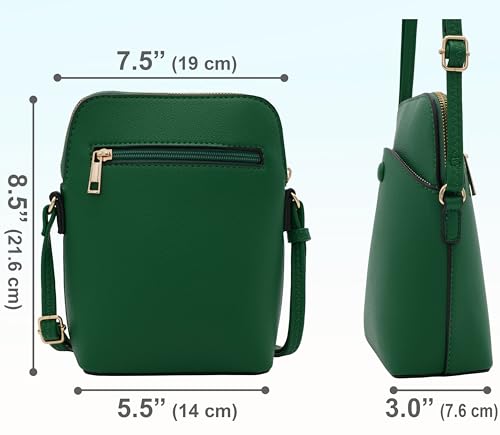 Solene Small Crossbody Bag with Gold Hardware, Mini Shoulder Purse with Adjustable Strap - color: Kelly Green