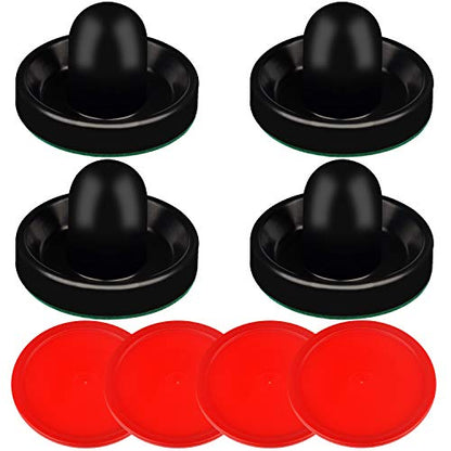 ONE250 Air Hockey Pushers and Red Air Hockey Pucks, Goal Handles Paddles Replacement Accessories for Game Tables (4 Striker, 4 Puck Pack) - color: Black