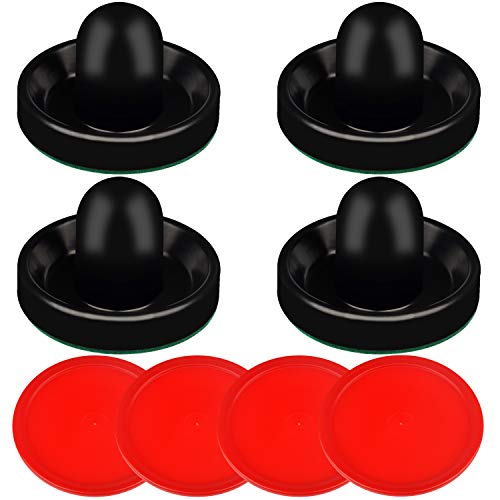 ONE250 Air Hockey Pushers and Red Air Hockey Pucks, Goal Handles Paddles Replacement Accessories for Game Tables (4 Striker, 4 Puck Pack) - color: Black