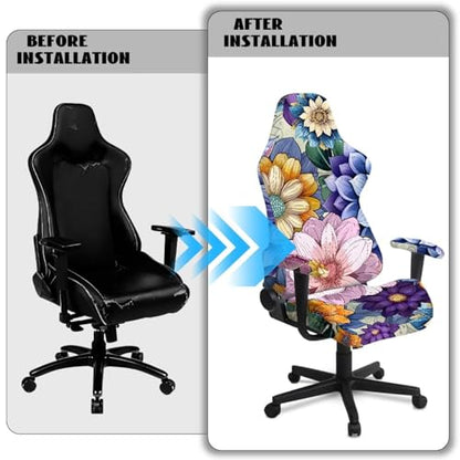 Suobstales Boho Mandala Flower Pattern Gaming Chair Cover with Armrest Covers, Stretch Computer Desk Chair Covers Gamer Chair Slipcovers for Reclining Racing Gaming Chair - color: Boho Mandala Flower
