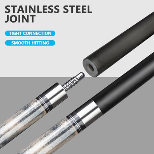 Glass Fiber Pool Cue with Case Canadian Maple Wood Pool Stick Low Deflection Cue Stick Pool Cue Kit with Case,Gloves,Tips and Extension - color: Grey