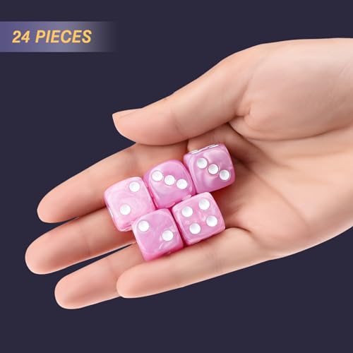 24 of Pack 16MM 6 Sided Dice Set,Pearl Pattern D6 Game Dice Set, 6 Sided Standard Dices for Yahtzee, Bunco or Teaching Math,with Portable Dice Pouch(Light Purple Pearl) - color: 16mm Light Purple Pearl