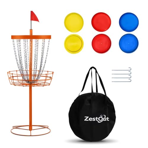 Backyard Disc Golf Basket - Portable 24-Chain Target for Outdoor Practice, Easy Setup Heavy Duty | 6 Discs + Carry Bag + Ground Stake Included | Competition-Spec Size | Rust-Resistant - color: Orange