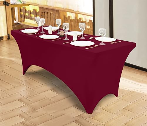 Utopia Kitchen Spandex Tablecloth 1 Pack [6FT, Burgundy] Tight, Fitted, Washable and Wrinkle Resistant Stretch Rectangular Patio Table Cover for Event, Wedding, Banquet & Parties [72Lx30Wx30H Inch] - color: Burgundy, size: 6 Feet - 1 Pack