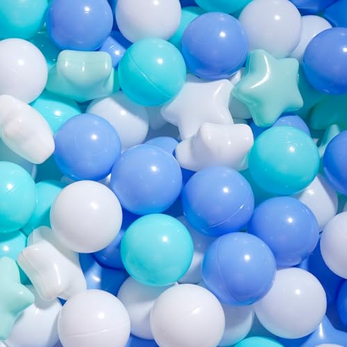 MoonxHome Ball Pit Balls for Toddlers, BPA Free Crush Proof Plastic Toy Balls for Ball Pit, Children's Pool Water Toys, Macaron Ocean Balls for Play Tent 2.15 Inch Pack of 100 200 500 800 1000 - color: Star white&green&blue