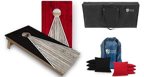 Tailgating Pros Pyramid Design Tournament Grade Cornhole Boards w/Built-in LEDs: Multicolor Lights, Bean Bags and Carrying Case - 4'x2' Regulation Cornhole Set - color: Black/Red