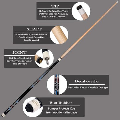 Pool Cue Stick with Hard Case Hardwood Canadian Maple Professional Billiard Pool Stick 58" 2-Pieces 19/20oz Pool Stick Set - color: CGB-200, size: 19 oz