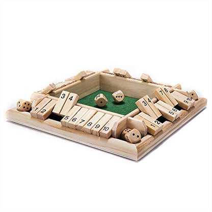 AMEROUS 1-4 Players Shut The Box Dice Game,Classic 4 Sided Wooden Board Game with 10 Dice and Instructions for Kids Adults, Tabletop Version - size: 8.66 inches