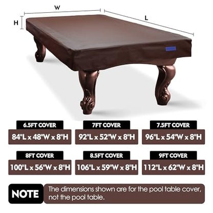 K-Musculo Heavy Duty Pool Table Cover, Waterproof Leatherette Billiard Table Cover with Soft Backing, Tear Resistant Fitted Protector for 6.5FT, 7FT, 7.5FT, 8FT, 8.5FT & 9FT Tables - color: Brown