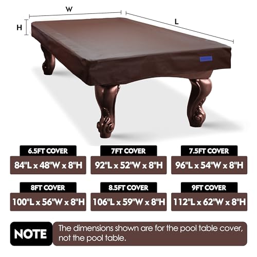 K-Musculo Heavy Duty Pool Table Cover, Waterproof Leatherette Billiard Table Cover with Soft Backing, Tear Resistant Fitted Protector for 6.5FT, 7FT, 7.5FT, 8FT, 8.5FT & 9FT Tables - color: Brown