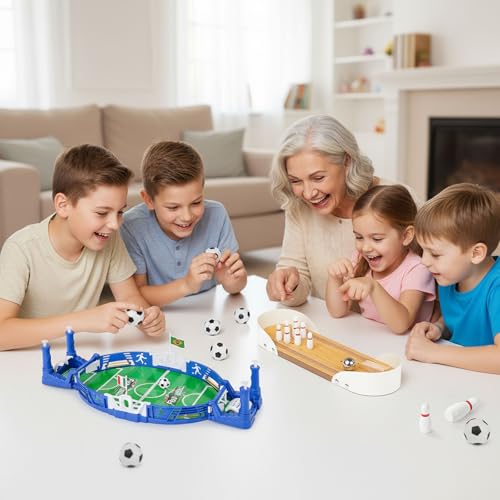 3 otters Mini Bowling Set & Mini Soccer Board Game Bundle – Fun Tabletop Games for Kids, Adults & Family Parties, Perfect Stocking Stuffers